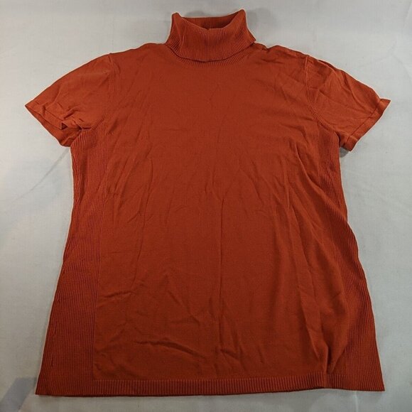 Anne Klein Short Sleeve Turtleneck Knit Sweater Shirt Orange XL Extra Large - Picture 1 of 9
